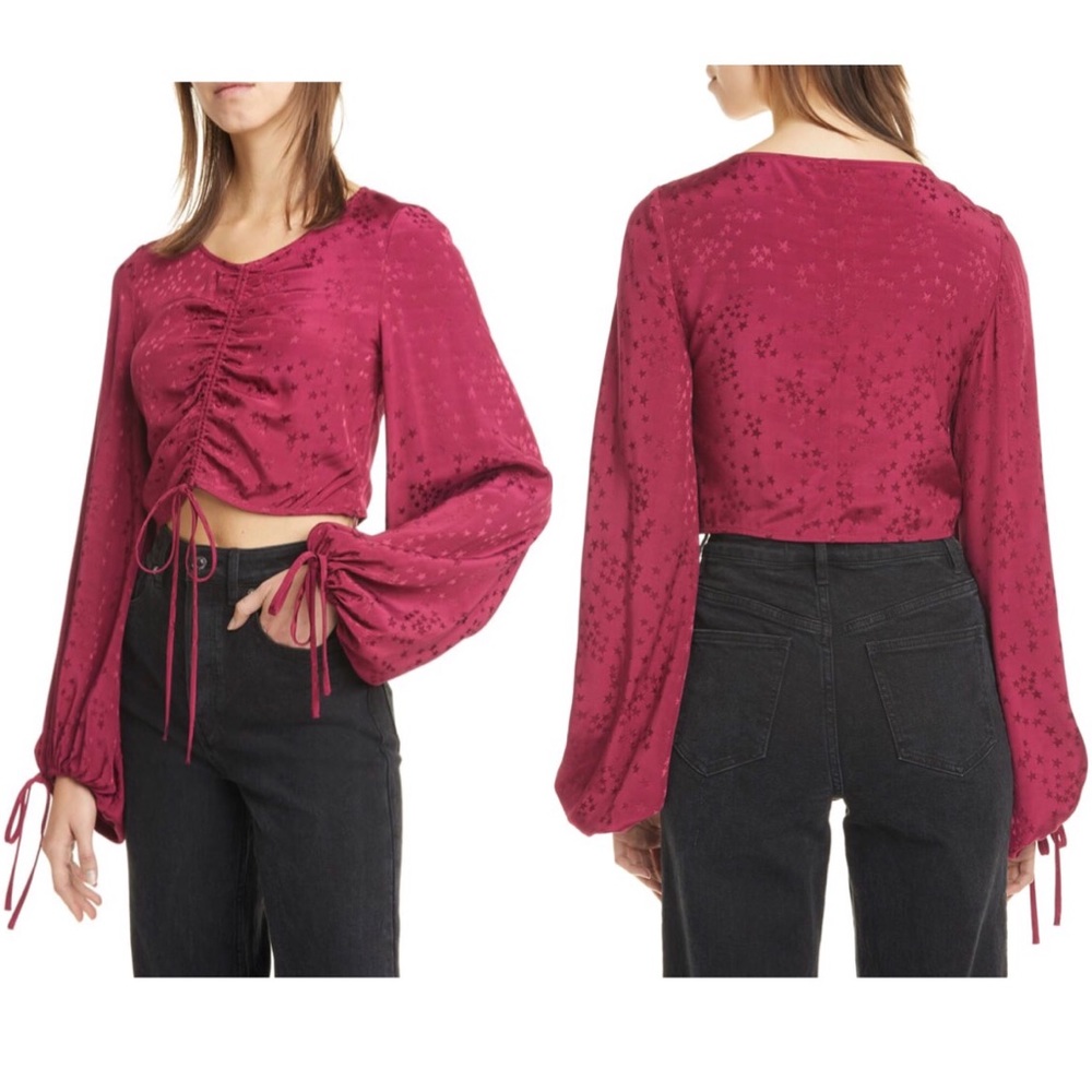 NWT Staud Mars Star Jacquard Woven Ruched Top with Ties - Picture 2 of 11